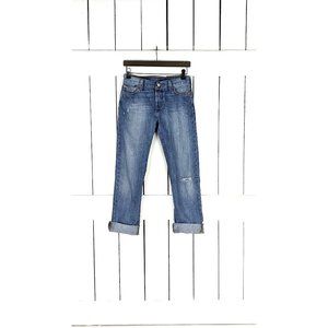 501 button fly denim straight leg destroyed blue jeans